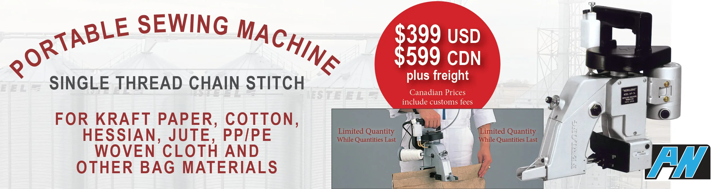 Portable Sewing Machine NP7A for just $399 usd and $599 Cdn - while quantities last